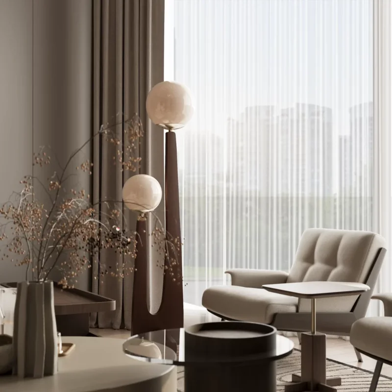 Elegant Solid Wood & Glass Floor Lamp