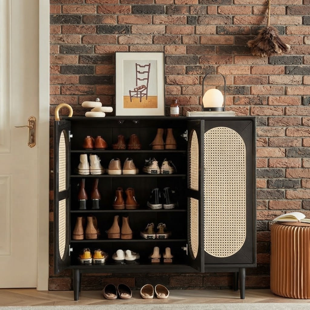 GAIA HOME Shoe Cabinet 120x35x95 cm Modern Wooden Storage (Black)