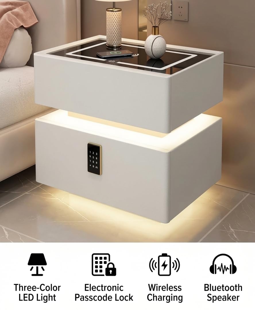 Modern Nightstand with wireless changing and lock