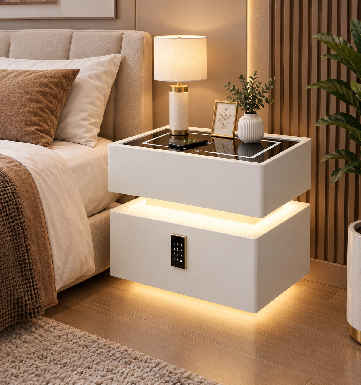 Modern Nightstand with wireless changing and lock