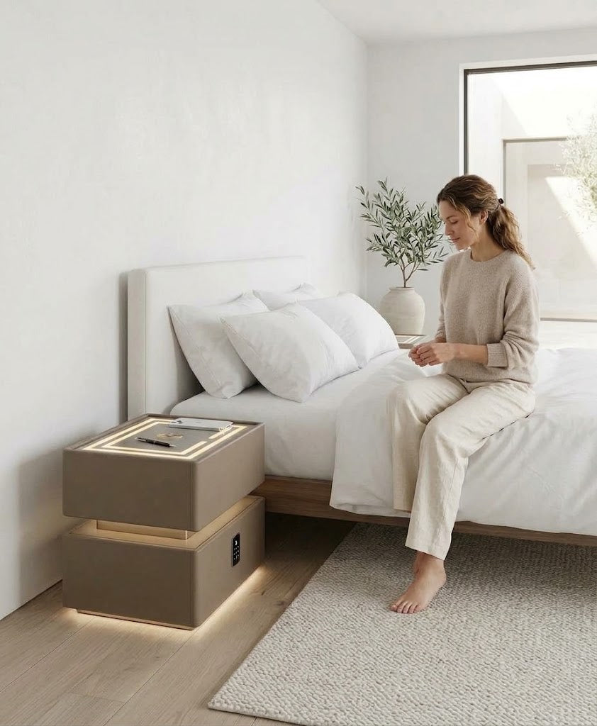 Modern Nightstand with wireless changing and lock(Brown)