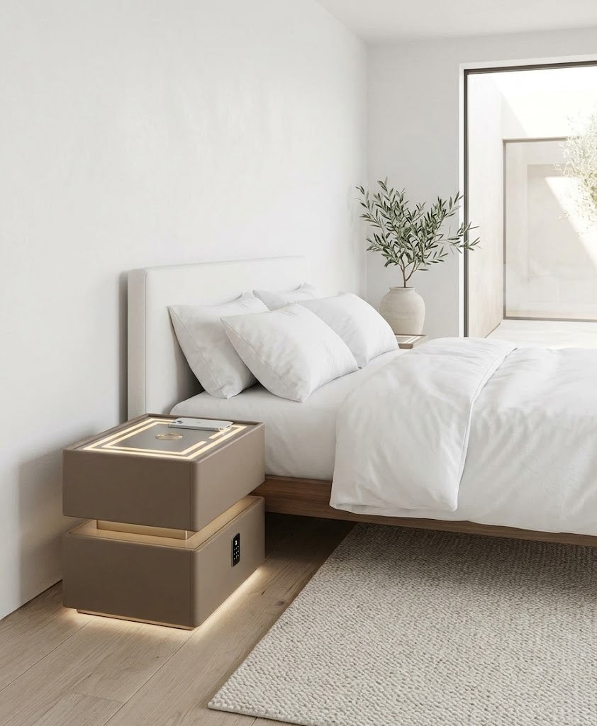 Modern Nightstand with wireless changing and lock(Brown)