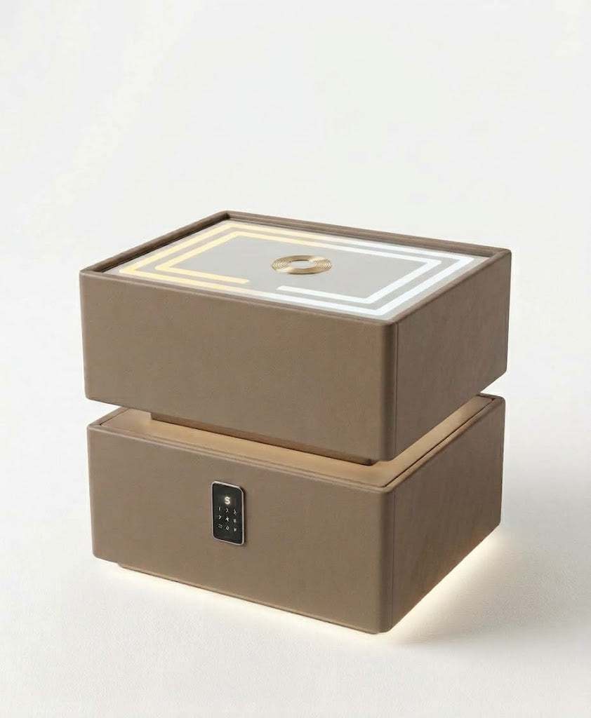 Modern Nightstand with wireless changing and lock(Brown)