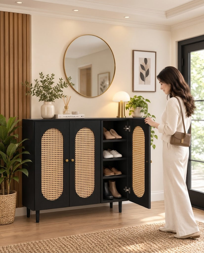 GAIA HOME Shoe Cabinet 120x35x95 cm Modern Wooden Storage (Black)