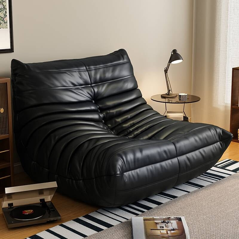 Black Leather Sherpa Single Sofa Chair