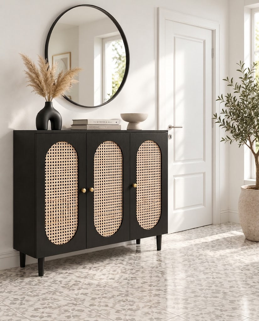 GAIA HOME Shoe Cabinet 120x35x95 cm Modern Wooden Storage (Black)