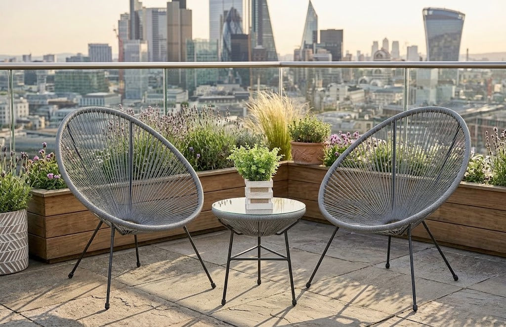 Gray Outdoor Balcony Table with Chair 2+1
