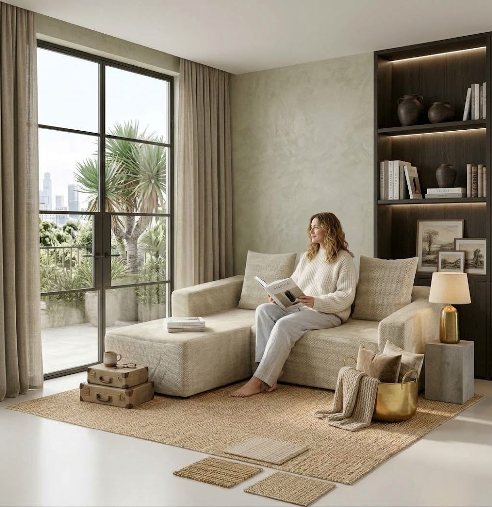 GAIA HOME 240cm Compressed L-Shaped Sectional Sofa – Modern Convertible Beige Fabric Couch with Chaise Lounge for Living Room (240 x 150 x 60 cm)