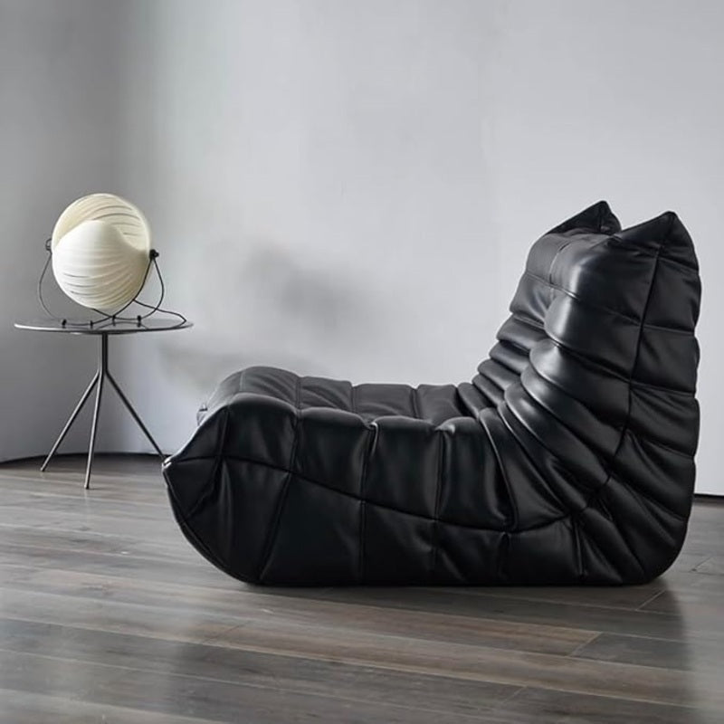 Black Leather Sherpa Single Sofa Chair
