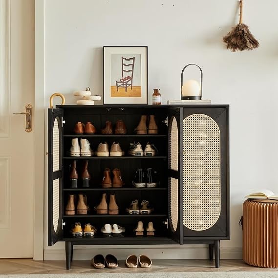 GAIA HOME Shoe Cabinet 120x35x95 cm Modern Wooden Storage (Black)