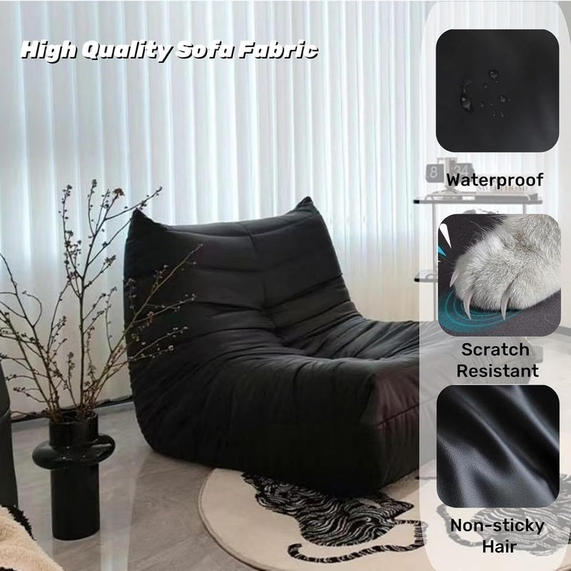 Black Leather Sherpa Single Sofa Chair