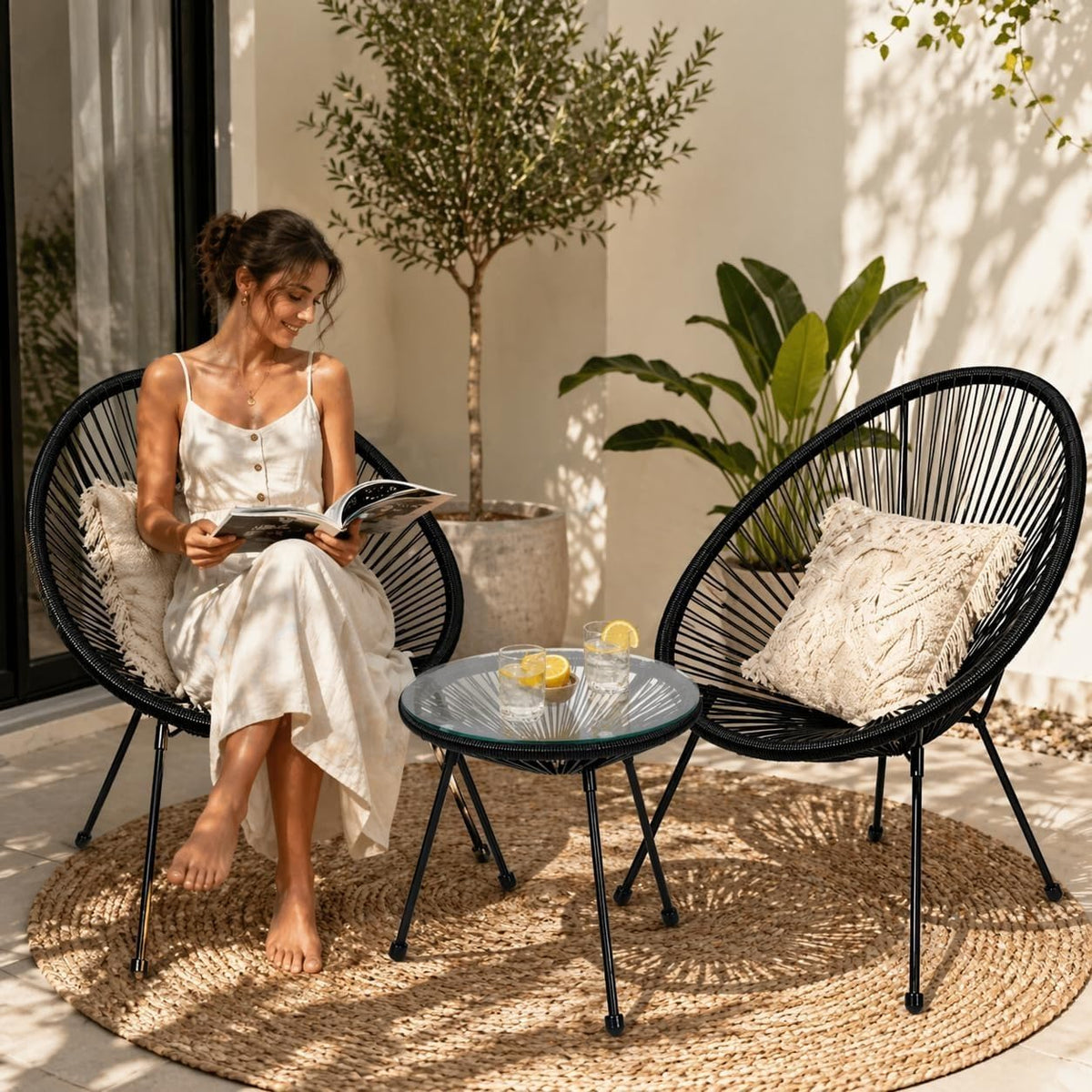 GAIA HOME PE Rattan Outdoor Balcony Furniture Set – 2 Seater Bistro Table & Chair Set with Metal Frame for Patio, Garden & Balcony