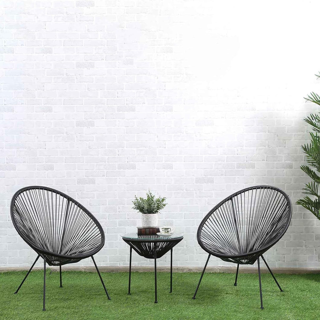 Black Outdoor Balcony Table with Chair 2+1