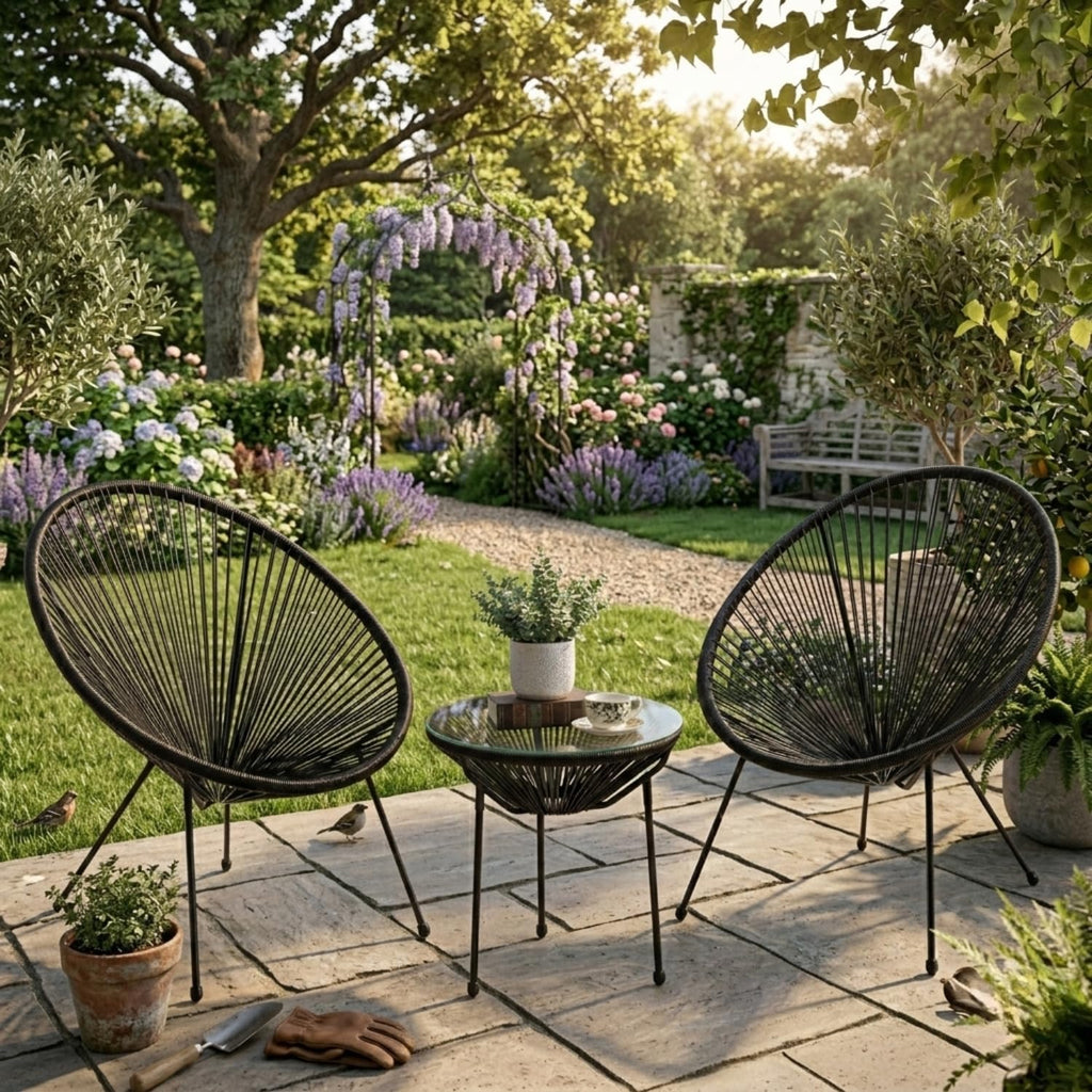 GAIA HOME PE Rattan Outdoor Balcony Furniture Set – 2 Seater Bistro Table & Chair Set with Metal Frame for Patio, Garden & Balcony