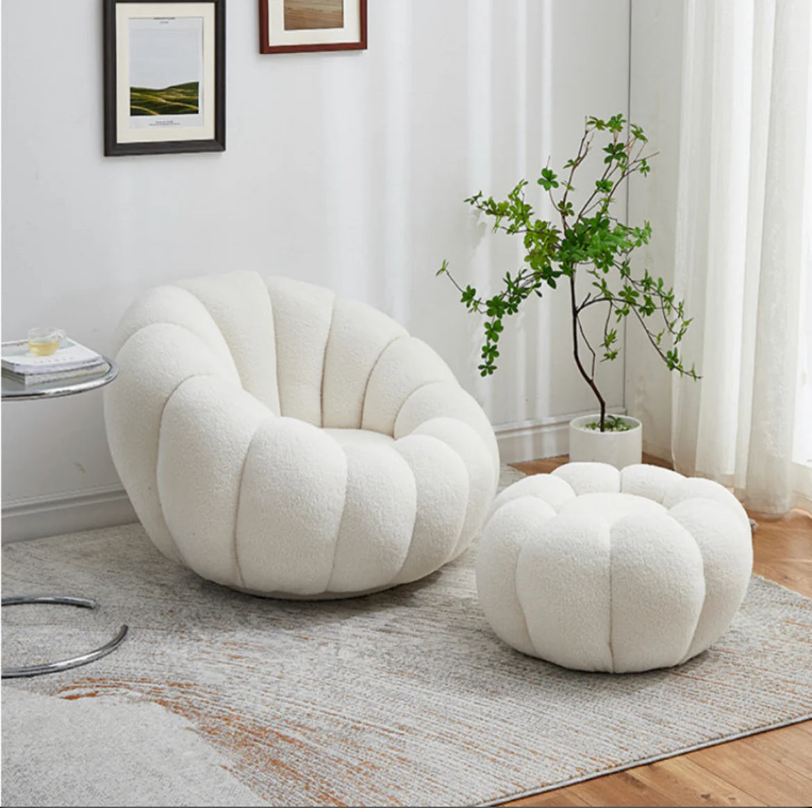 White Swivel Chair + Ottoman