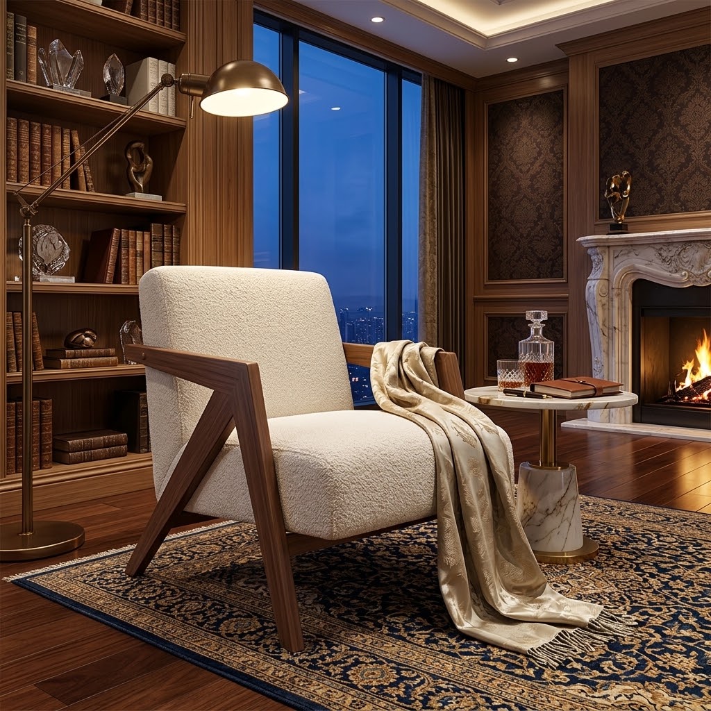 Lounge Chair Fabric Material with Solid Wood