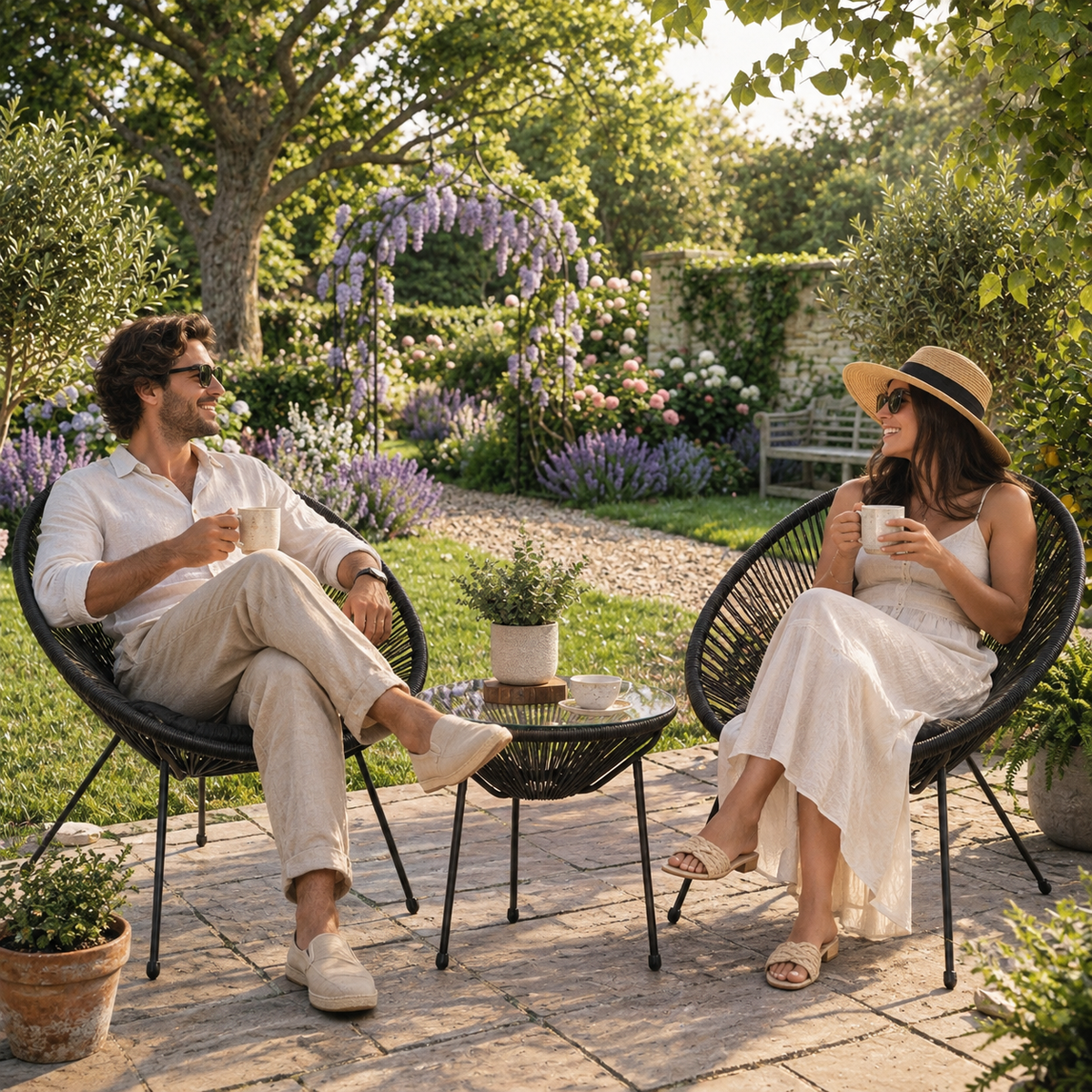 GAIA HOME PE Rattan Outdoor Balcony Furniture Set – 2 Seater Bistro Table & Chair Set with Metal Frame for Patio, Garden & Balcony