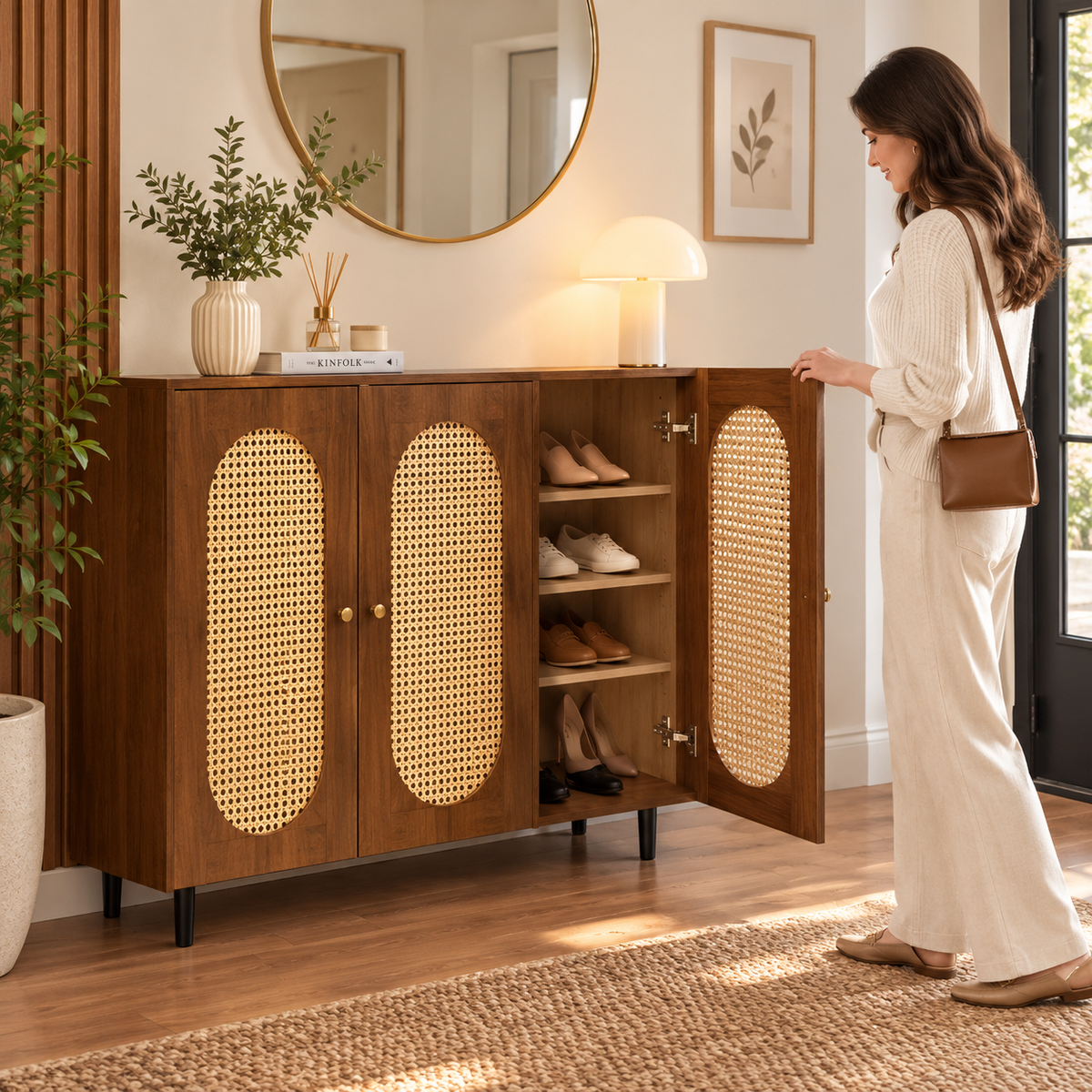 Shoe Cabinet 120x35x95 cm Modern Wooden Storage (Brown)