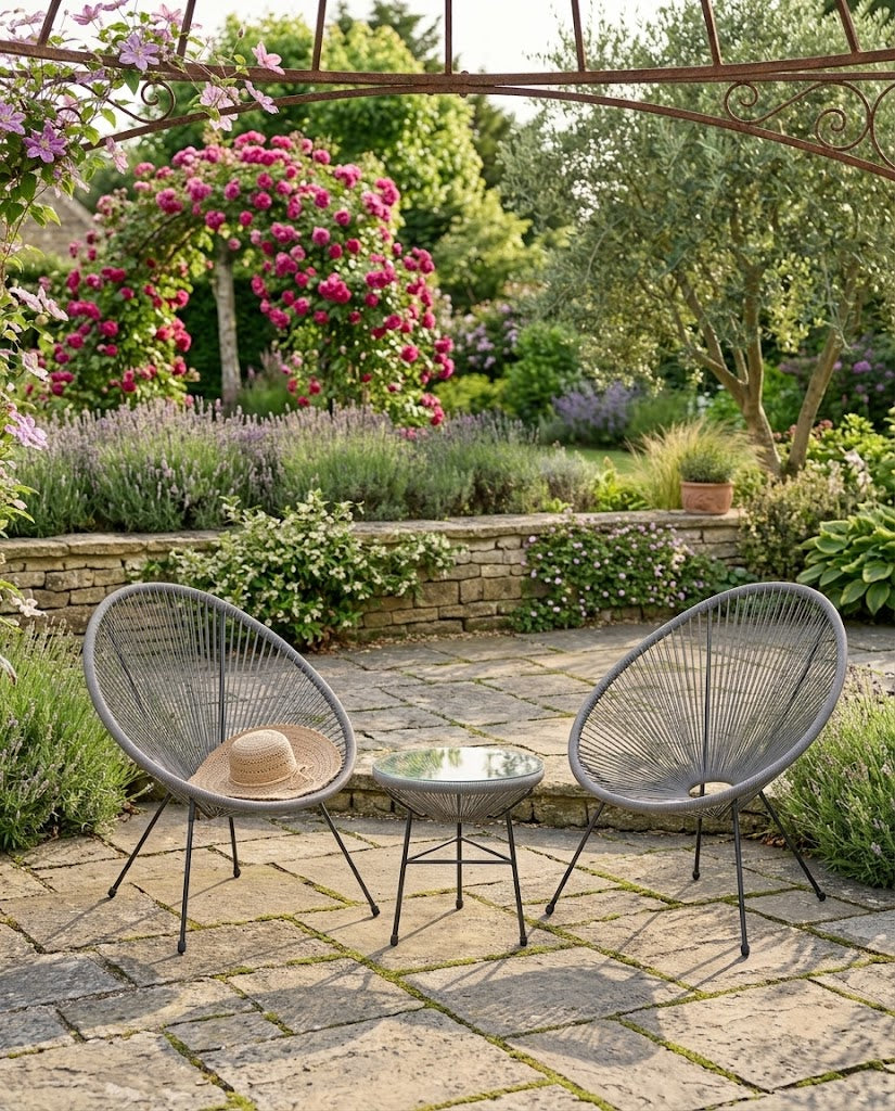 Gray Outdoor Balcony Table with Chair 2+1